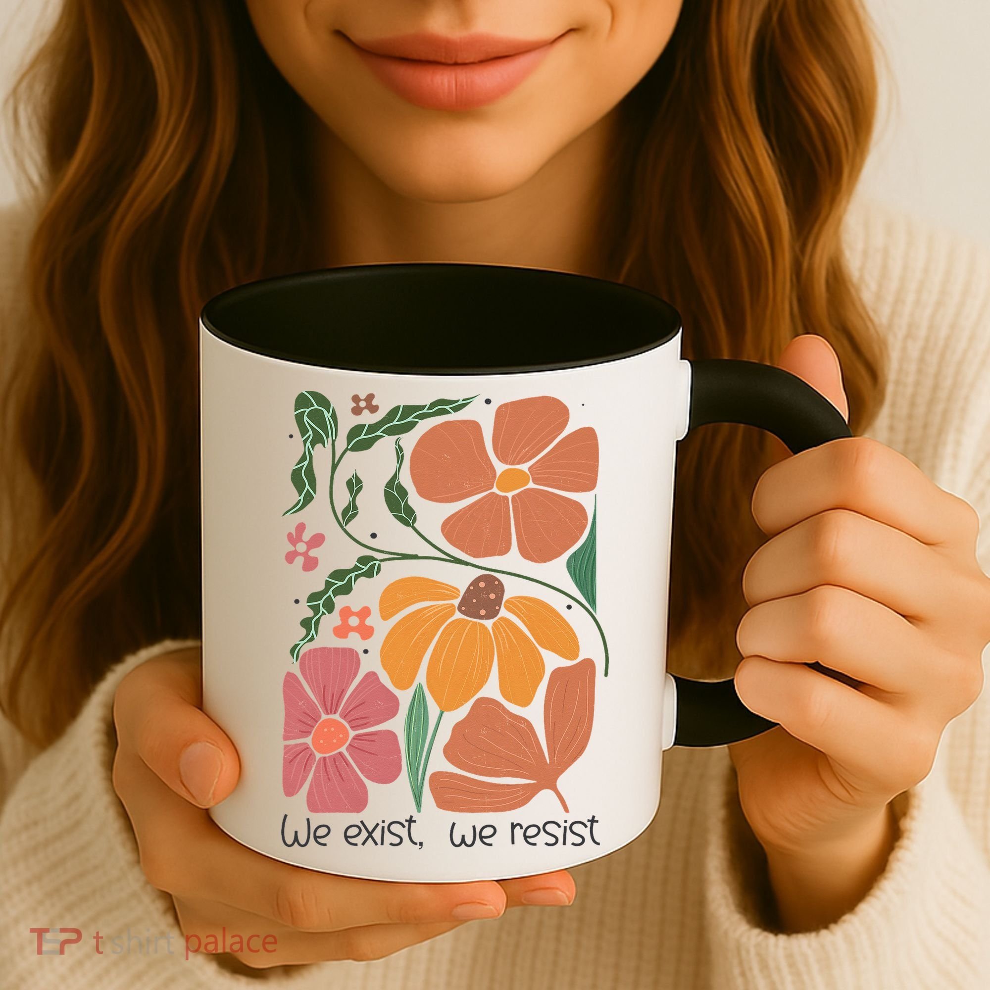 Retro Orange Blooms Groovy Floral We Exist We Resist Coffee Mug