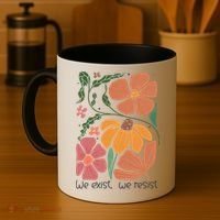 Retro Orange Blooms Groovy Floral We Exist We Resist Coffee Mug thumb 4