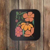 Retro Orange Blooms Groovy Floral We Exist We Resist Coaster thumb 0