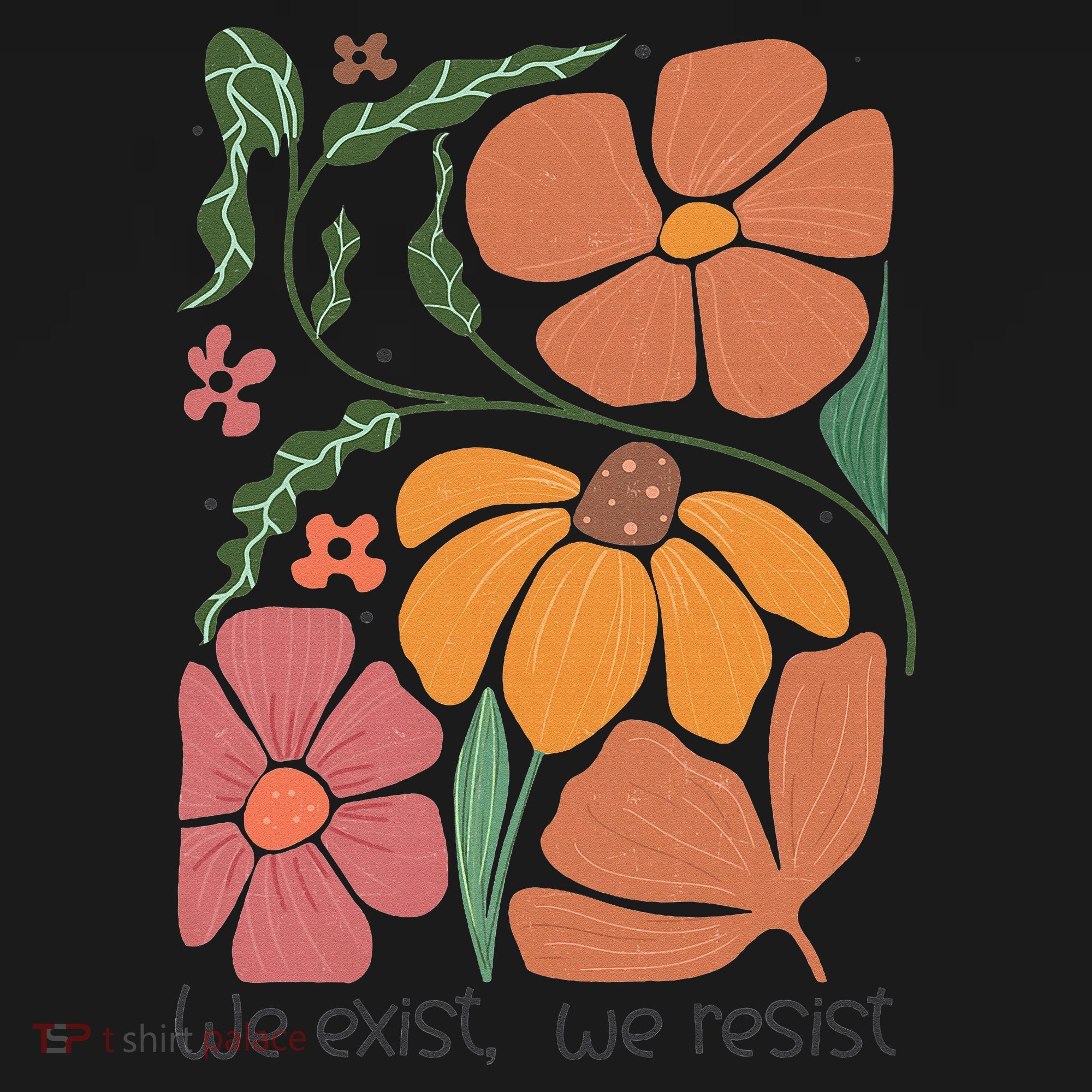 Retro Orange Blooms Groovy Floral We Exist We Resist Women's Hoodie