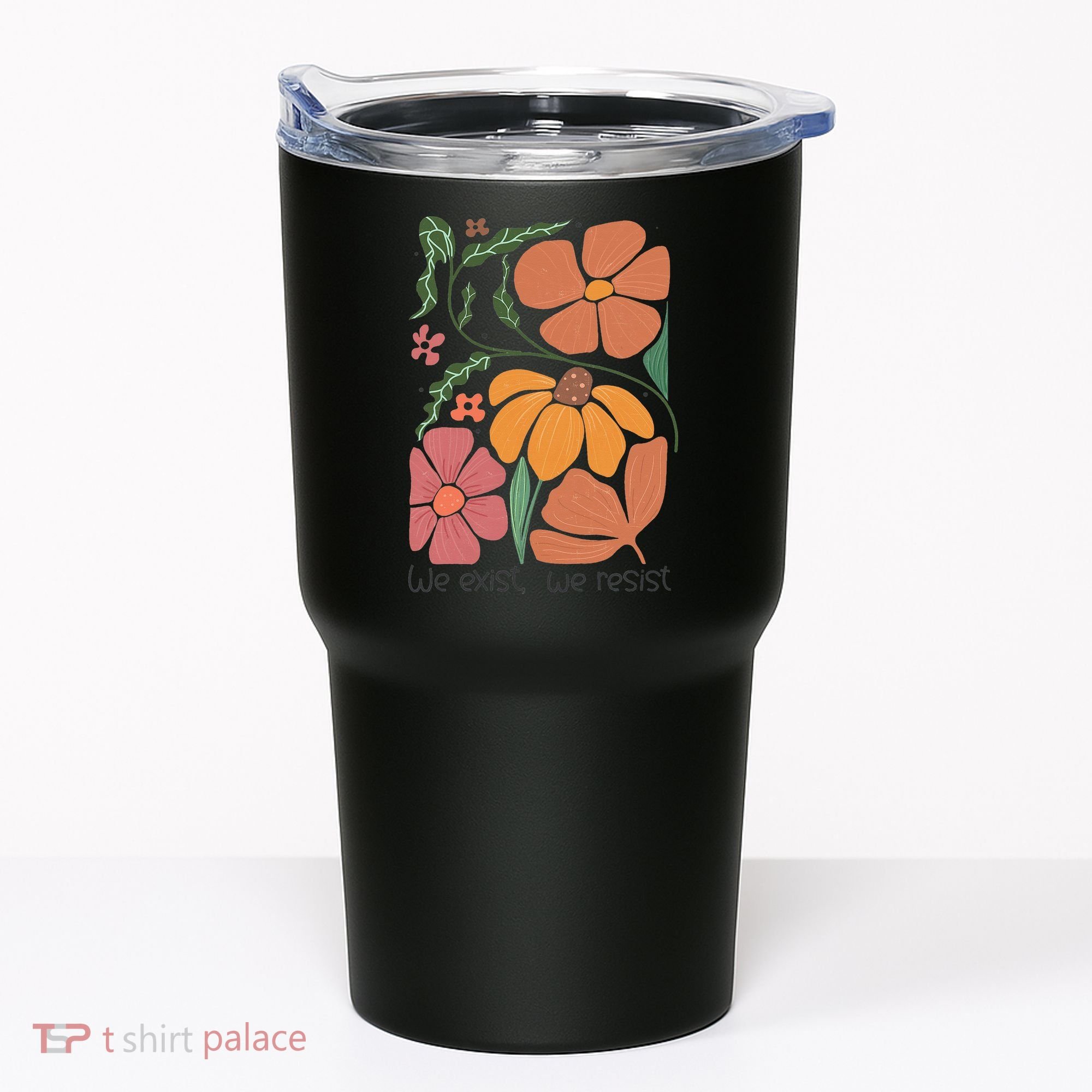 Retro Orange Blooms Groovy Floral We Exist We Resist Tumbler
