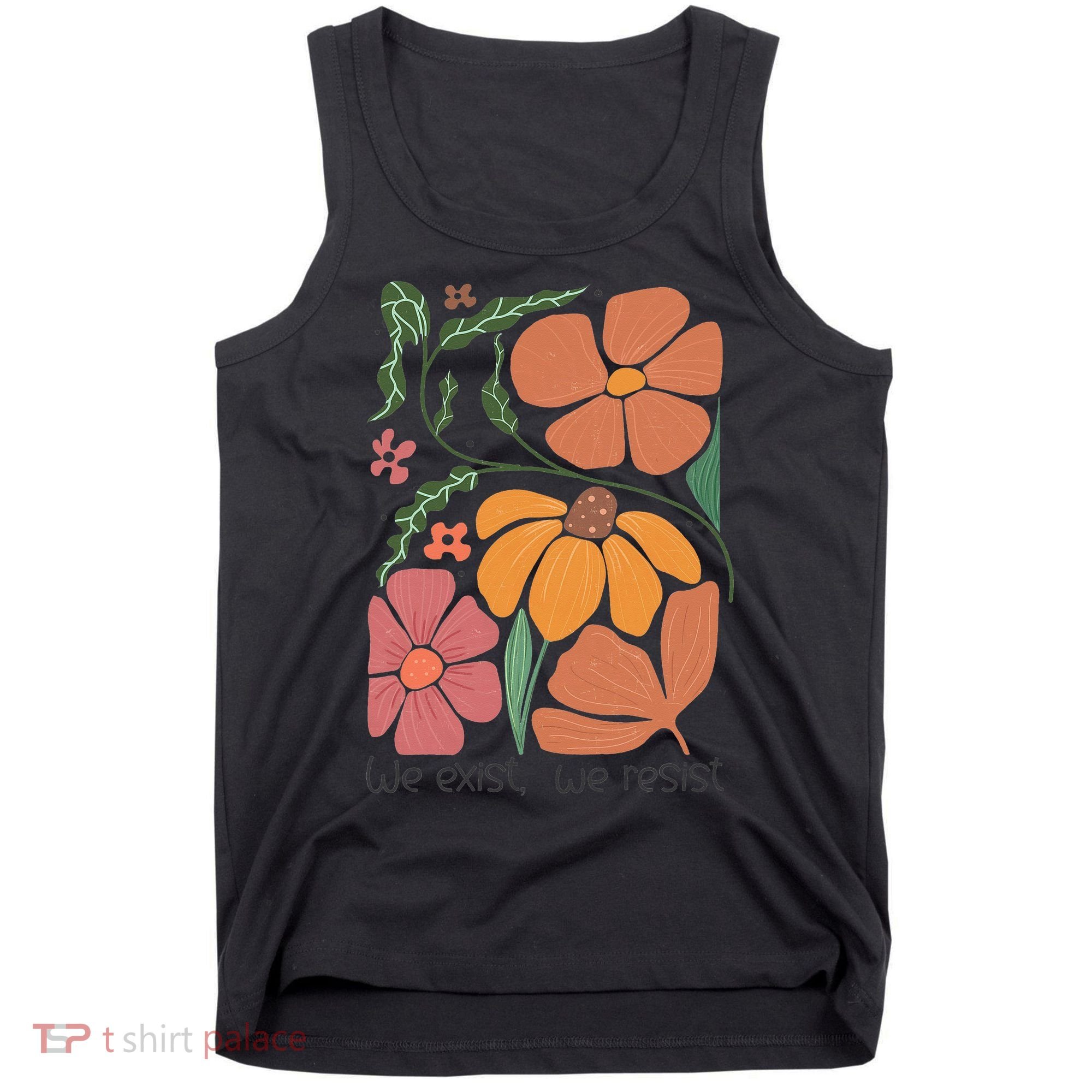 Retro Orange Blooms Groovy Floral We Exist We Resist Tank Top