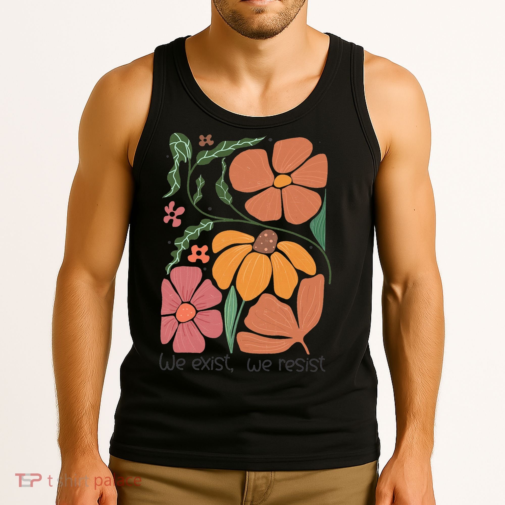 Retro Orange Blooms Groovy Floral We Exist We Resist Tank Top