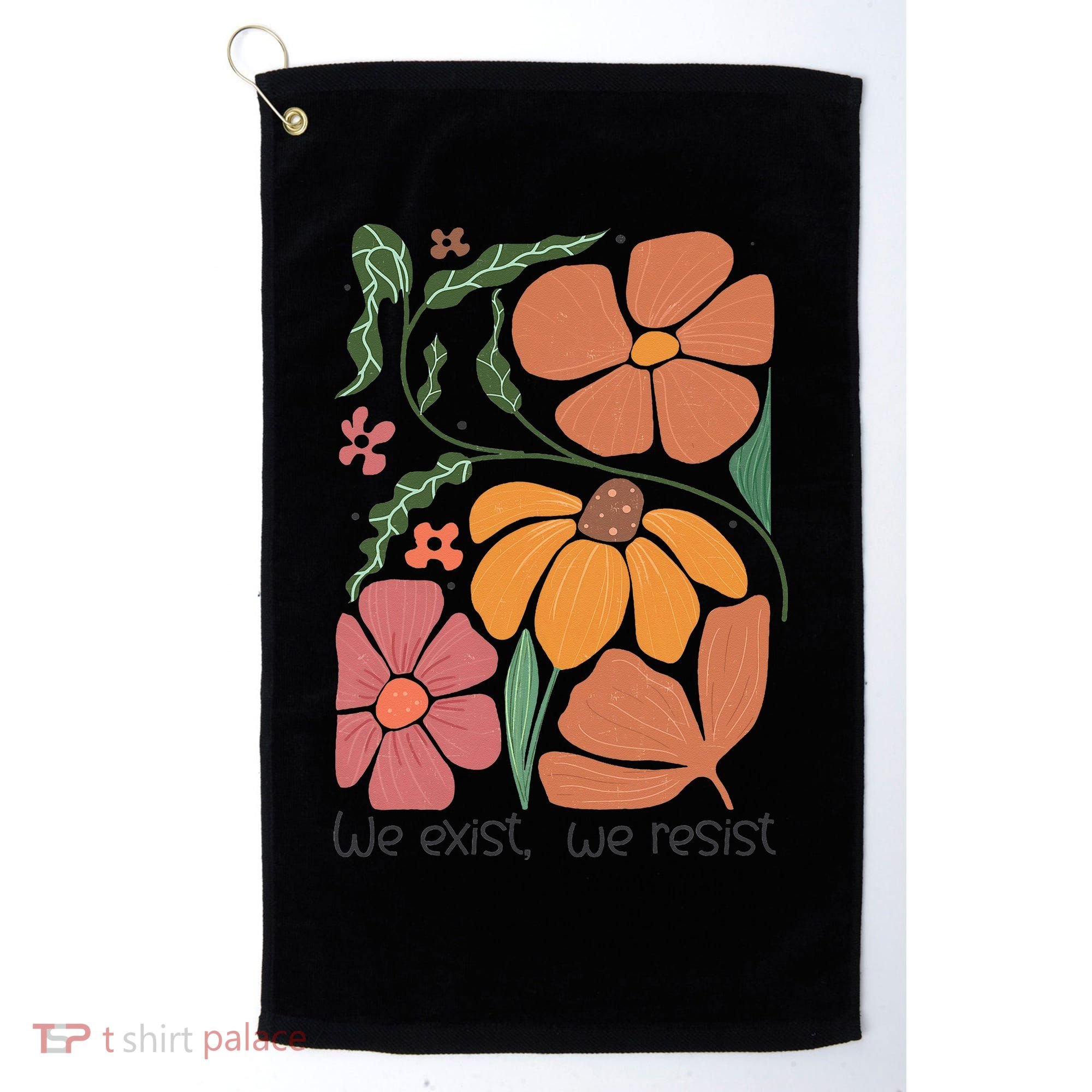 Retro Orange Blooms Groovy Floral We Exist We Resist Golf Towel