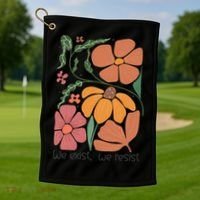 Retro Orange Blooms Groovy Floral We Exist We Resist Golf Towel thumb 1