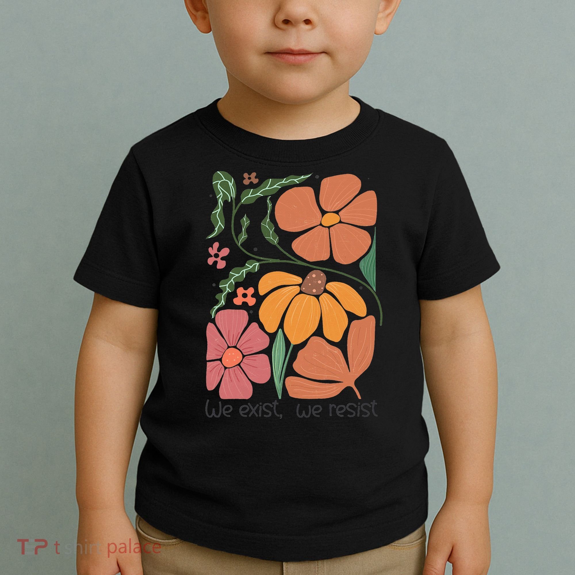 Retro Orange Blooms Groovy Floral We Exist We Resist Toddler T-Shirt