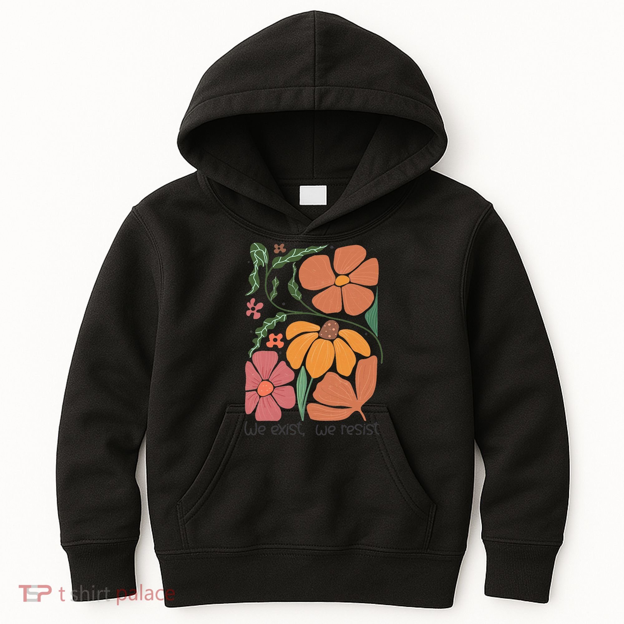 Retro Orange Blooms Groovy Floral We Exist We Resist Kids Hoodie