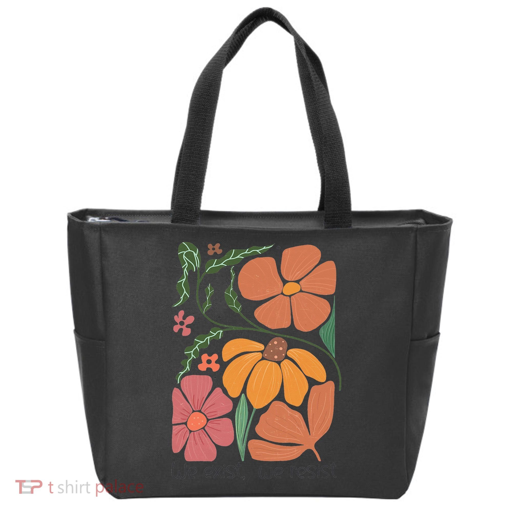 Retro Orange Blooms Groovy Floral We Exist We Resist Tote Bag