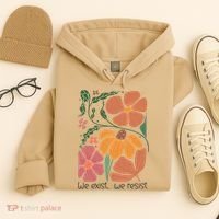 Retro Orange Blooms Groovy Floral We Exist We Resist Hoodie thumb 4