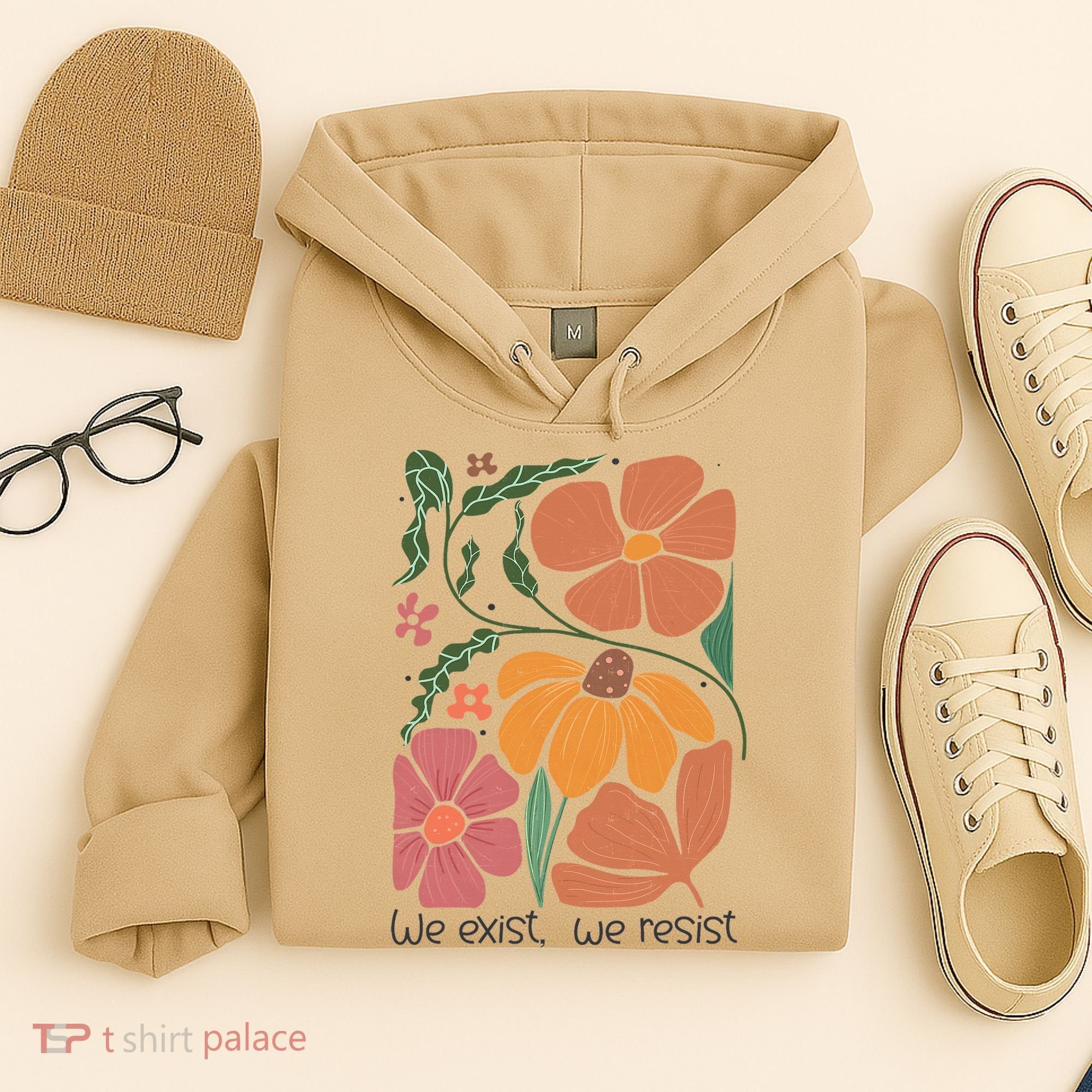 Retro Orange Blooms Groovy Floral We Exist We Resist Hoodie