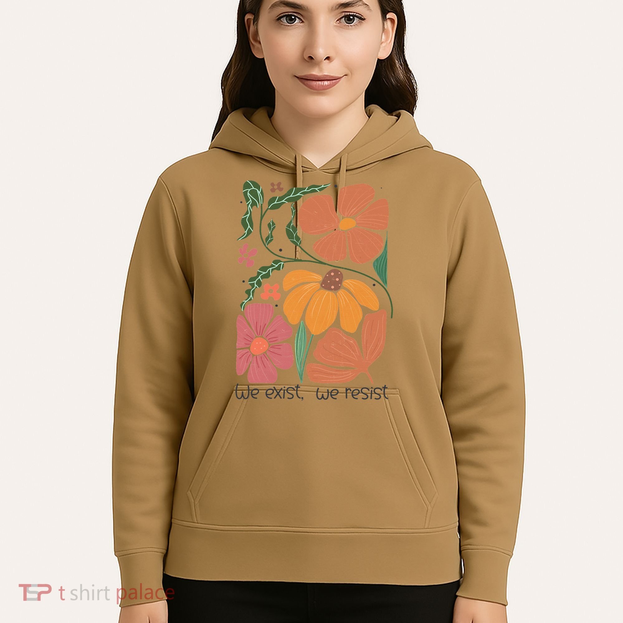 Retro Orange Blooms Groovy Floral We Exist We Resist Hoodie