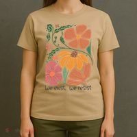 Retro Orange Blooms Groovy Floral We Exist We Resist T-Shirt thumb 4