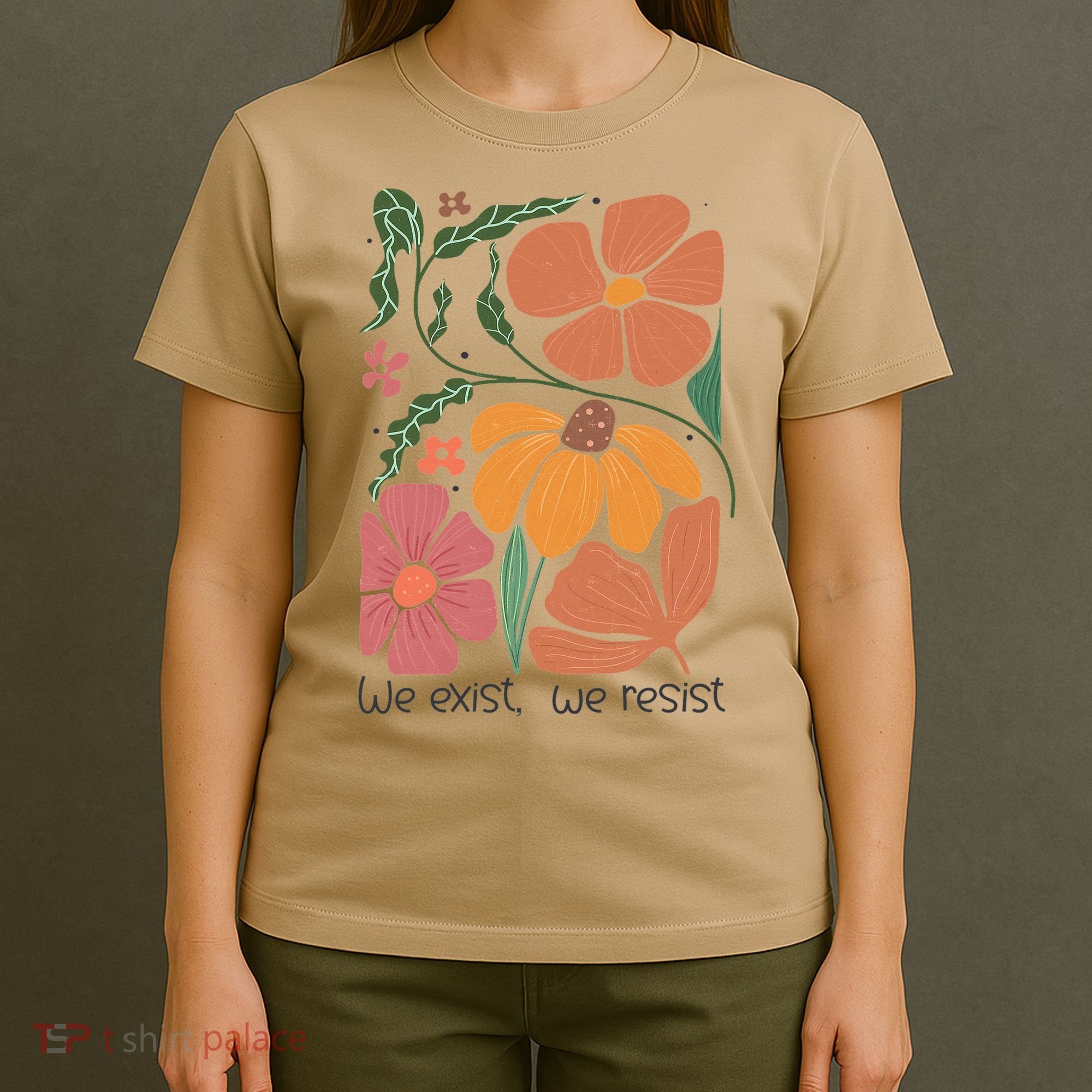 Retro Orange Blooms Groovy Floral We Exist We Resist T-Shirt