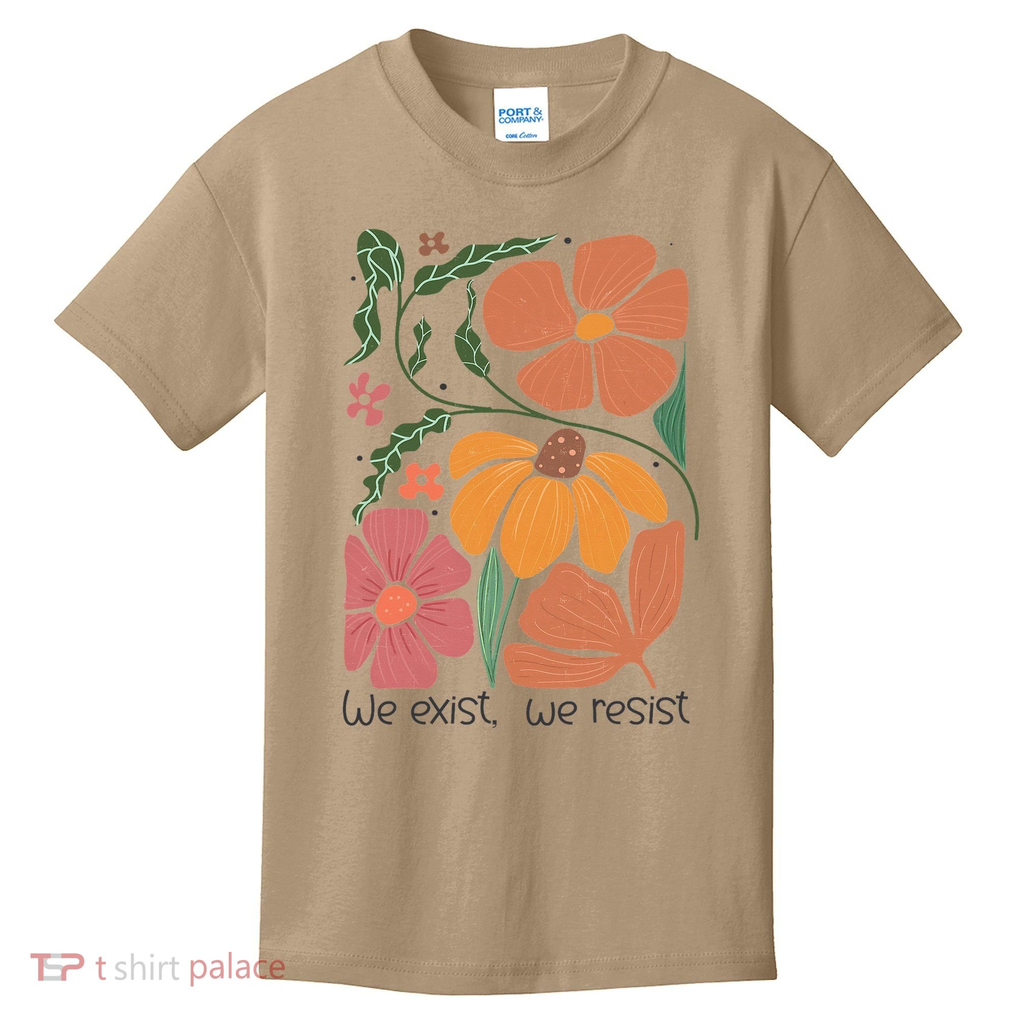 Retro Orange Blooms Groovy Floral We Exist We Resist Kids T-Shirt