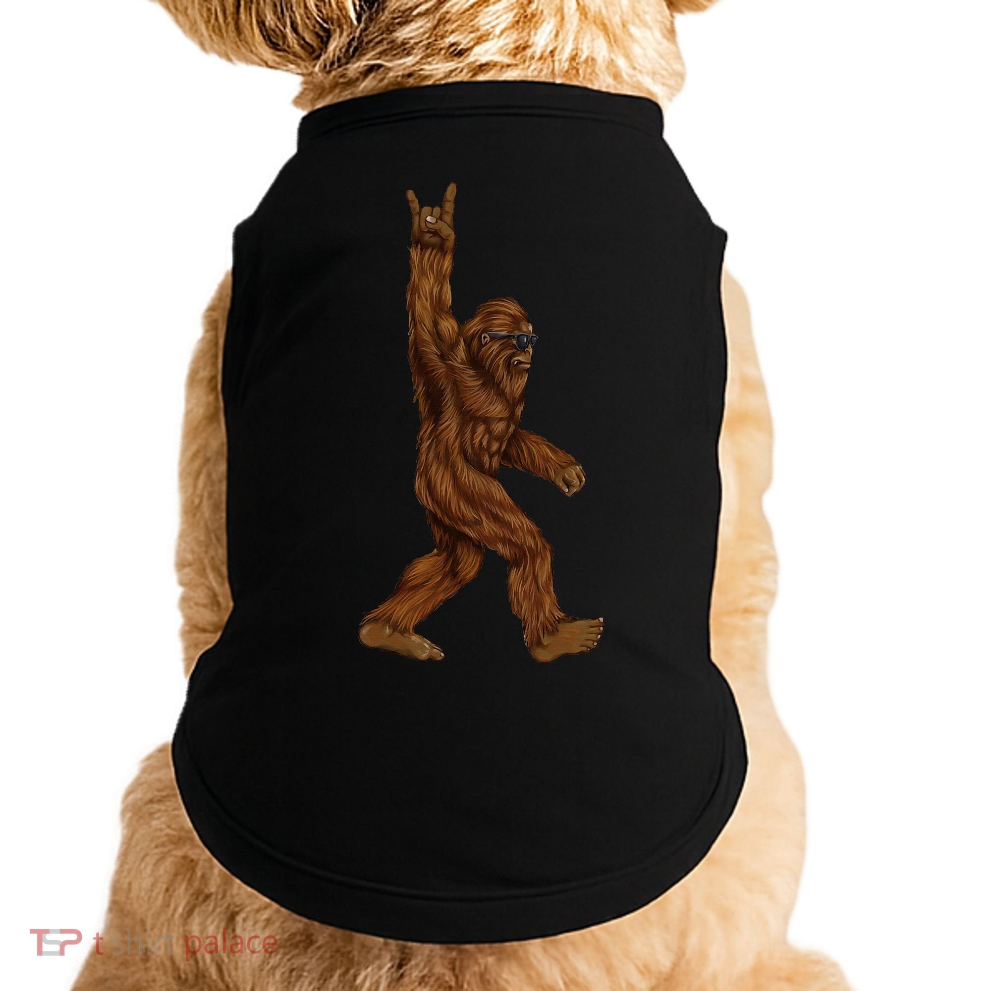 Rock On Bigfoot Sasquatch Loves Rock And Roll Sunglasses On Doggie Tank