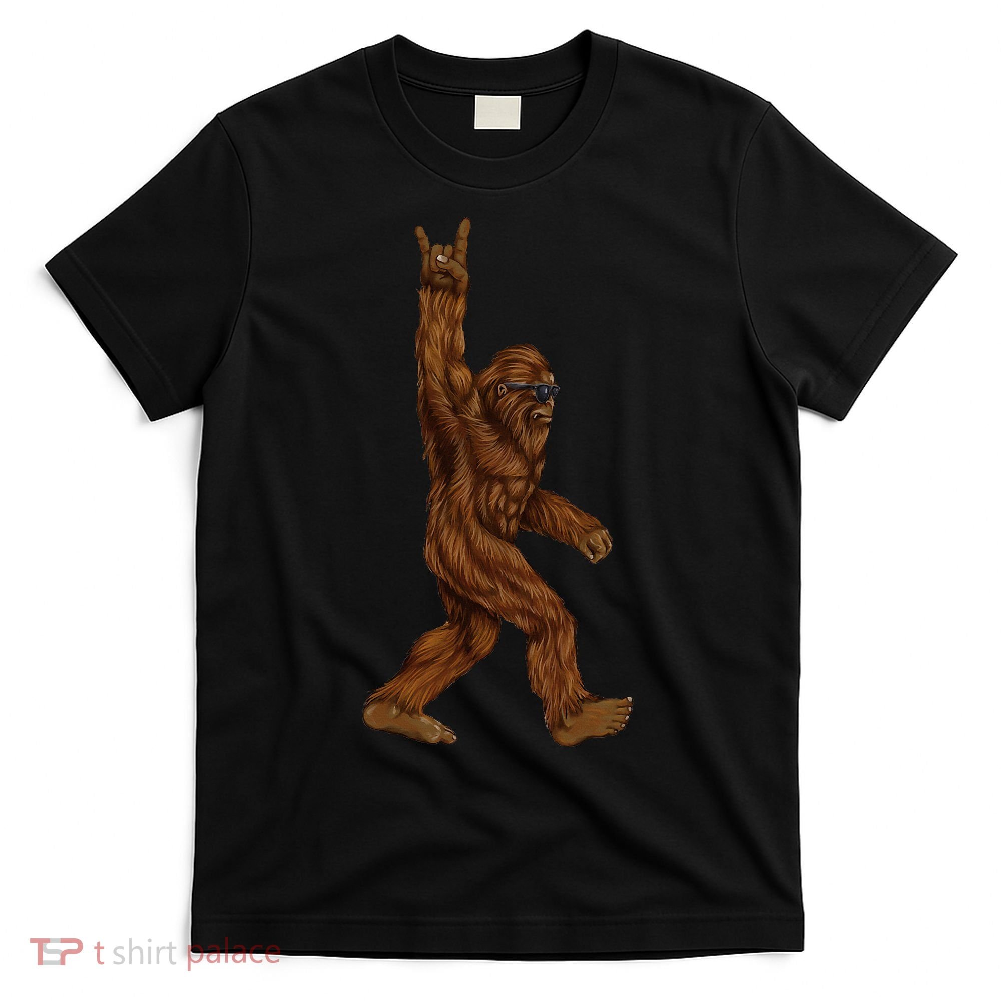 Rock On Bigfoot Sasquatch Loves Rock And Roll Sunglasses On T-Shirt