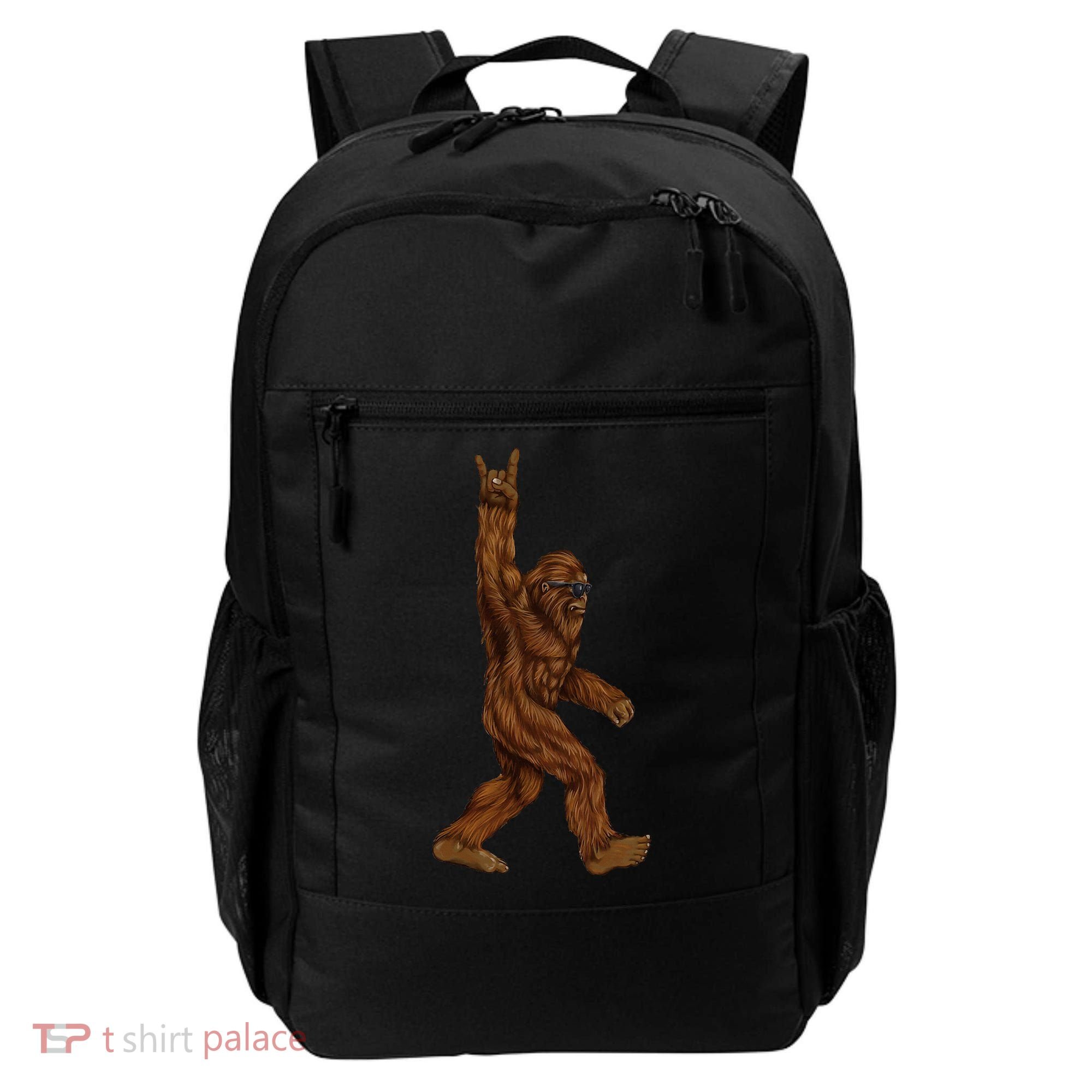 Rock On Bigfoot Sasquatch Loves Rock And Roll Sunglasses On Backpack