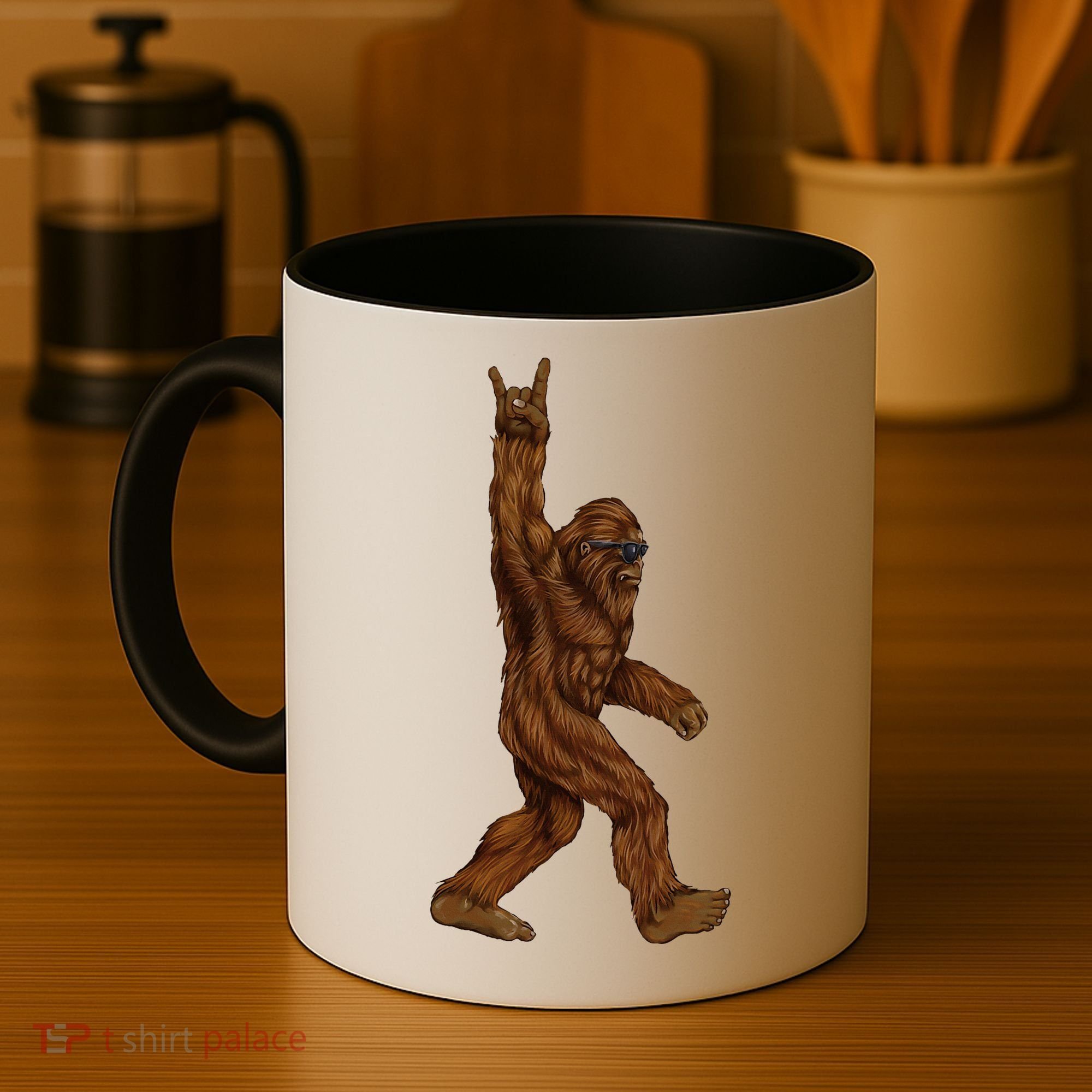 Rock On Bigfoot Sasquatch Loves Rock And Roll Sunglasses On Coffee Mug