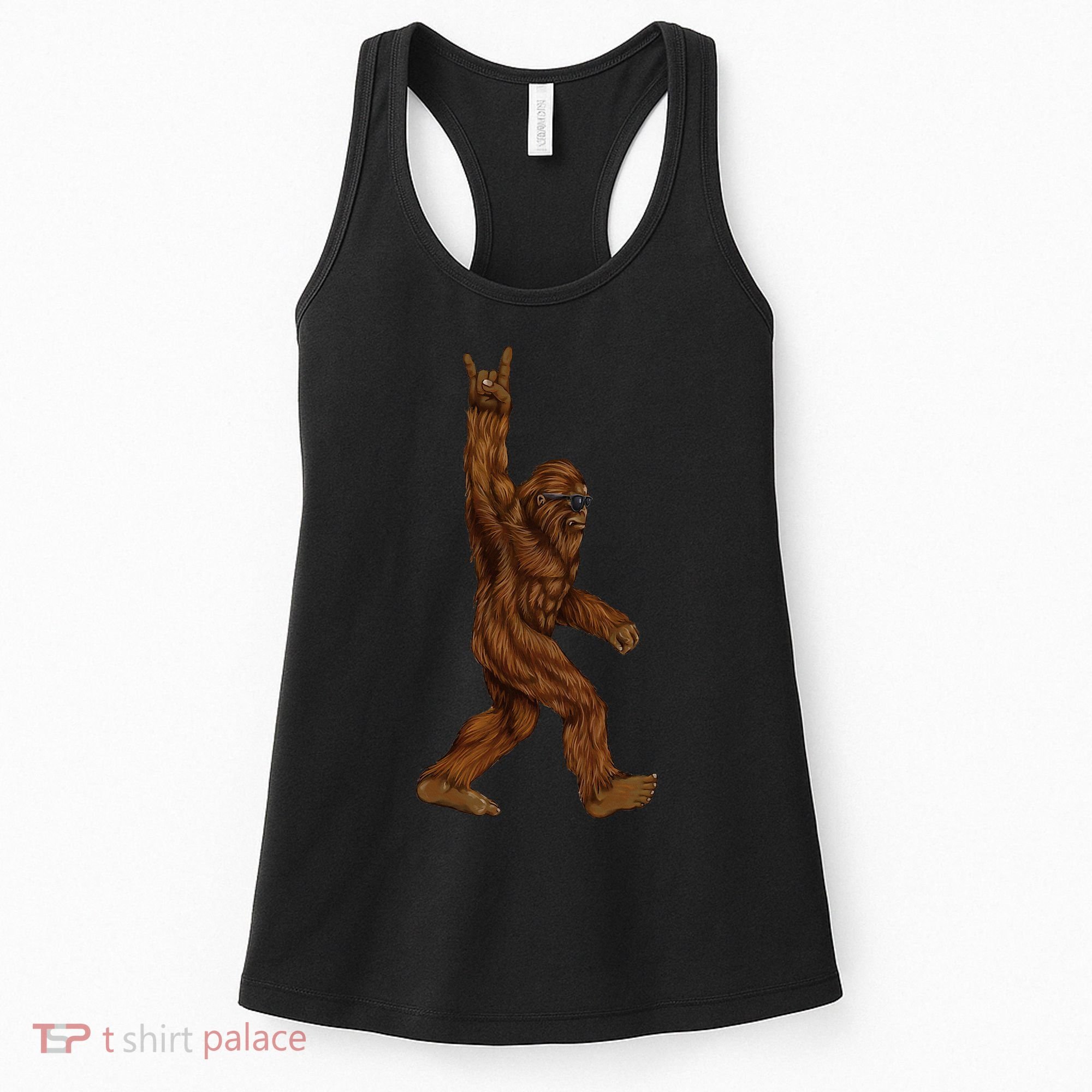 Rock On Bigfoot Sasquatch Loves Rock And Roll Sunglasses On Women's Tank Top