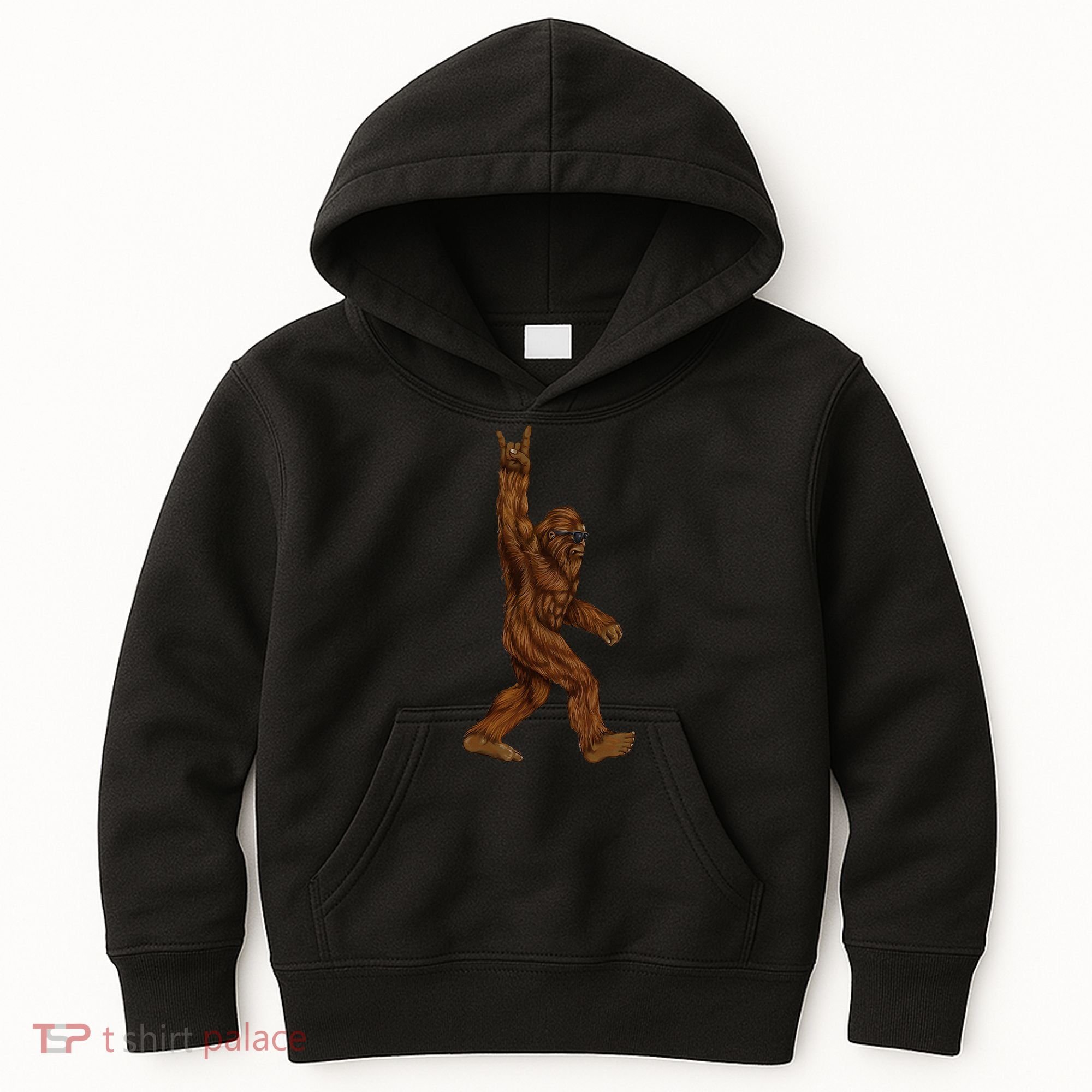 Rock On Bigfoot Sasquatch Loves Rock And Roll Sunglasses On Kids Hoodie