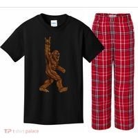 Rock On Bigfoot Sasquatch Loves Rock And Roll Sunglasses On Kids Plaid Pajama Set thumb 0