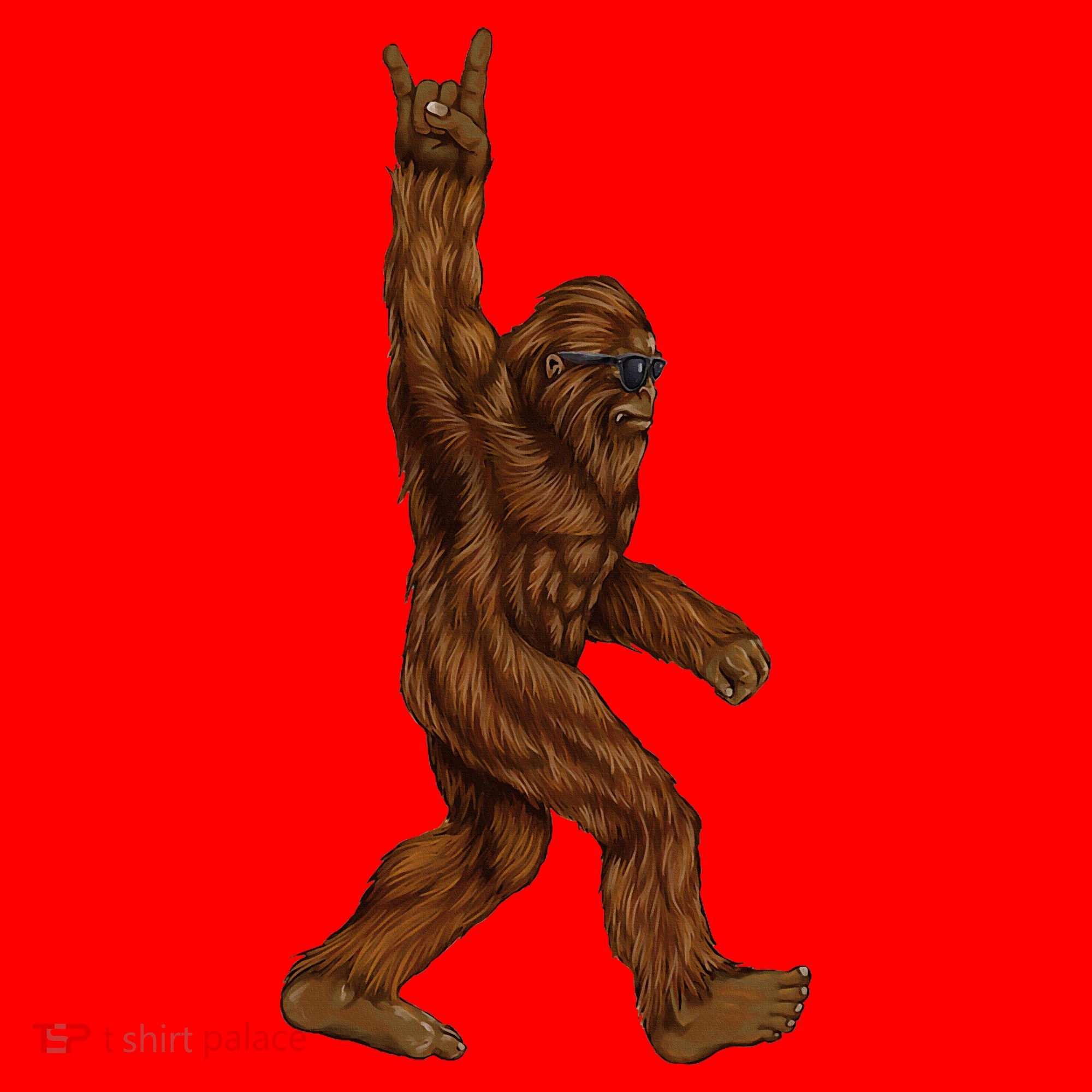 Rock On Bigfoot Sasquatch Loves Rock And Roll Sunglasses On Santa Hat