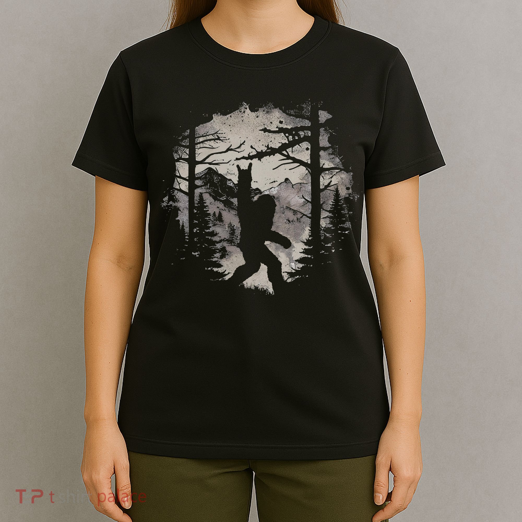 Rock On Bigfoot Sasquatch Loves Rock And Roll Mountain Trees T-Shirt