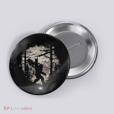 Rock On Bigfoot Sasquatch Loves Rock And Roll Mountain Trees Button