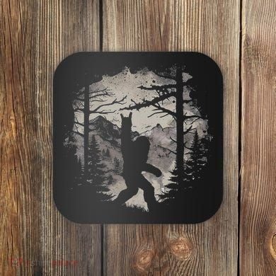 Rock On Bigfoot Sasquatch Loves Rock And Roll Mountain Trees Coaster