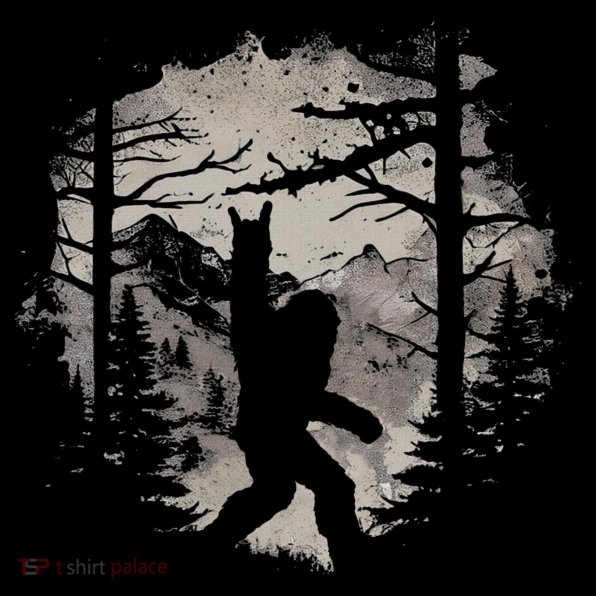 Rock On Bigfoot Sasquatch Loves Rock And Roll Mountain Trees Women's Hoodie