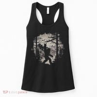 Rock On Bigfoot Sasquatch Loves Rock And Roll Mountain Trees Women's Tank Top thumb 0