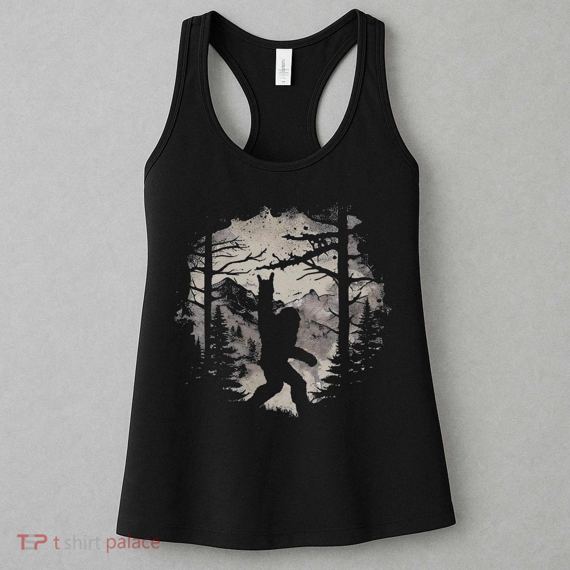 Rock On Bigfoot Sasquatch Loves Rock And Roll Mountain Trees Women's Tank Top
