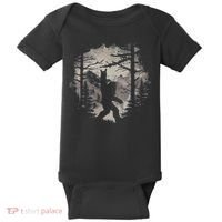 Rock On Bigfoot Sasquatch Loves Rock And Roll Mountain Trees Baby Bodysuit thumb 0