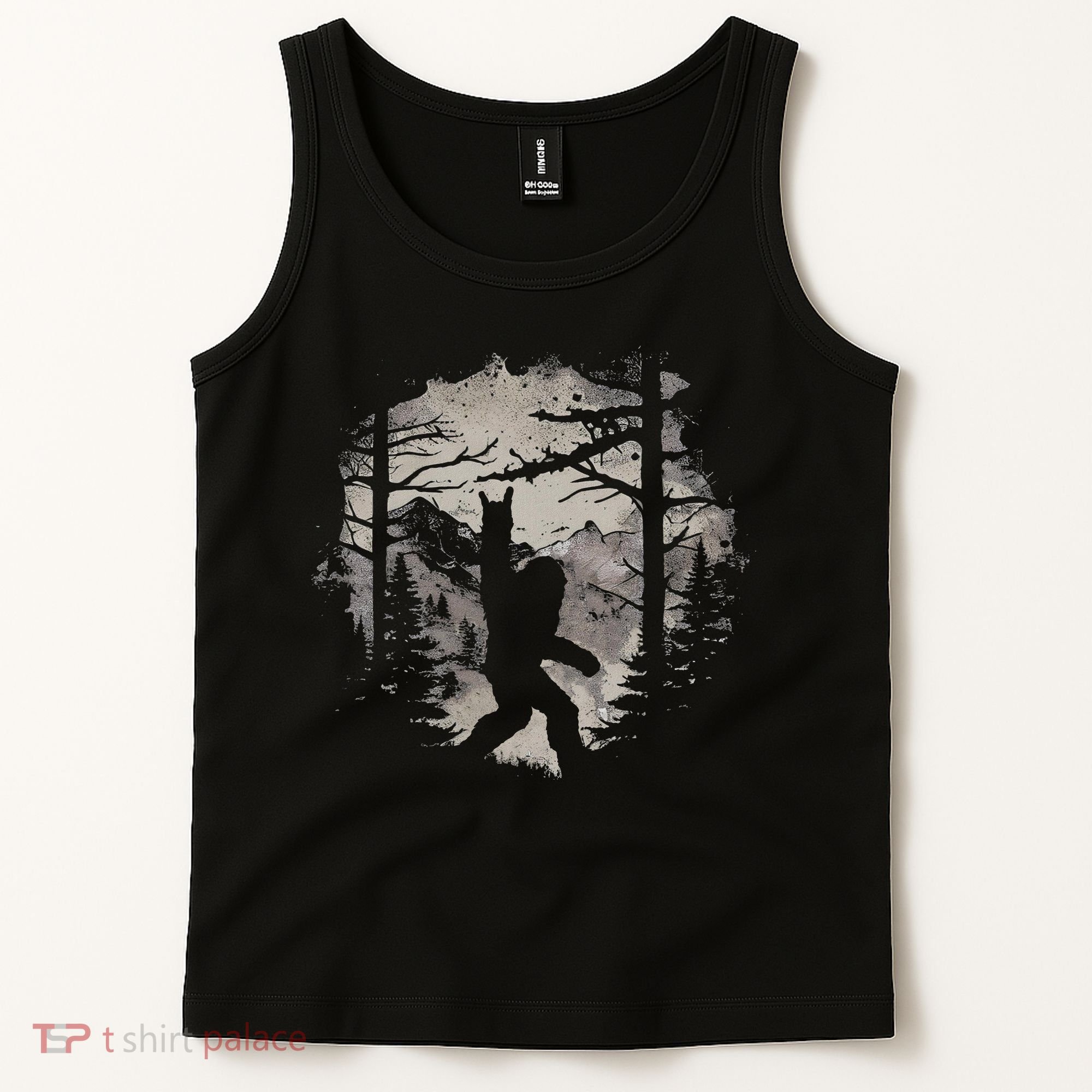 Rock On Bigfoot Sasquatch Loves Rock And Roll Mountain Trees Tank Top
