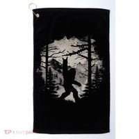 Rock On Bigfoot Sasquatch Loves Rock And Roll Mountain Trees Golf Towel thumb 0