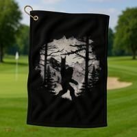 Rock On Bigfoot Sasquatch Loves Rock And Roll Mountain Trees Golf Towel thumb 1
