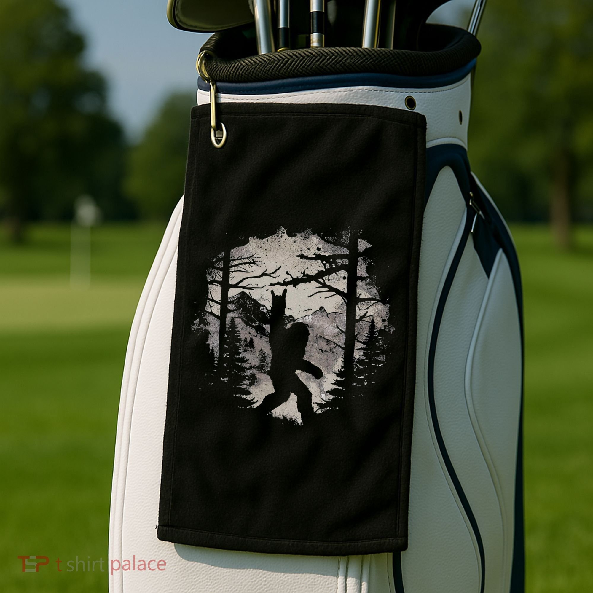 Rock On Bigfoot Sasquatch Loves Rock And Roll Mountain Trees Golf Towel