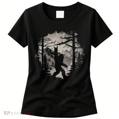 Rock On Bigfoot Sasquatch Loves Rock And Roll Mountain Trees Women's T-Shirt
