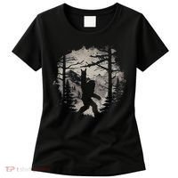 Rock On Bigfoot Sasquatch Loves Rock And Roll Mountain Trees Women's T-Shirt thumb 0