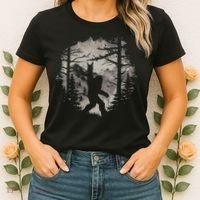 Rock On Bigfoot Sasquatch Loves Rock And Roll Mountain Trees Women's T-Shirt thumb 2