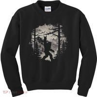 Rock On Bigfoot Sasquatch Loves Rock And Roll Mountain Trees Kids Sweatshirt thumb 0