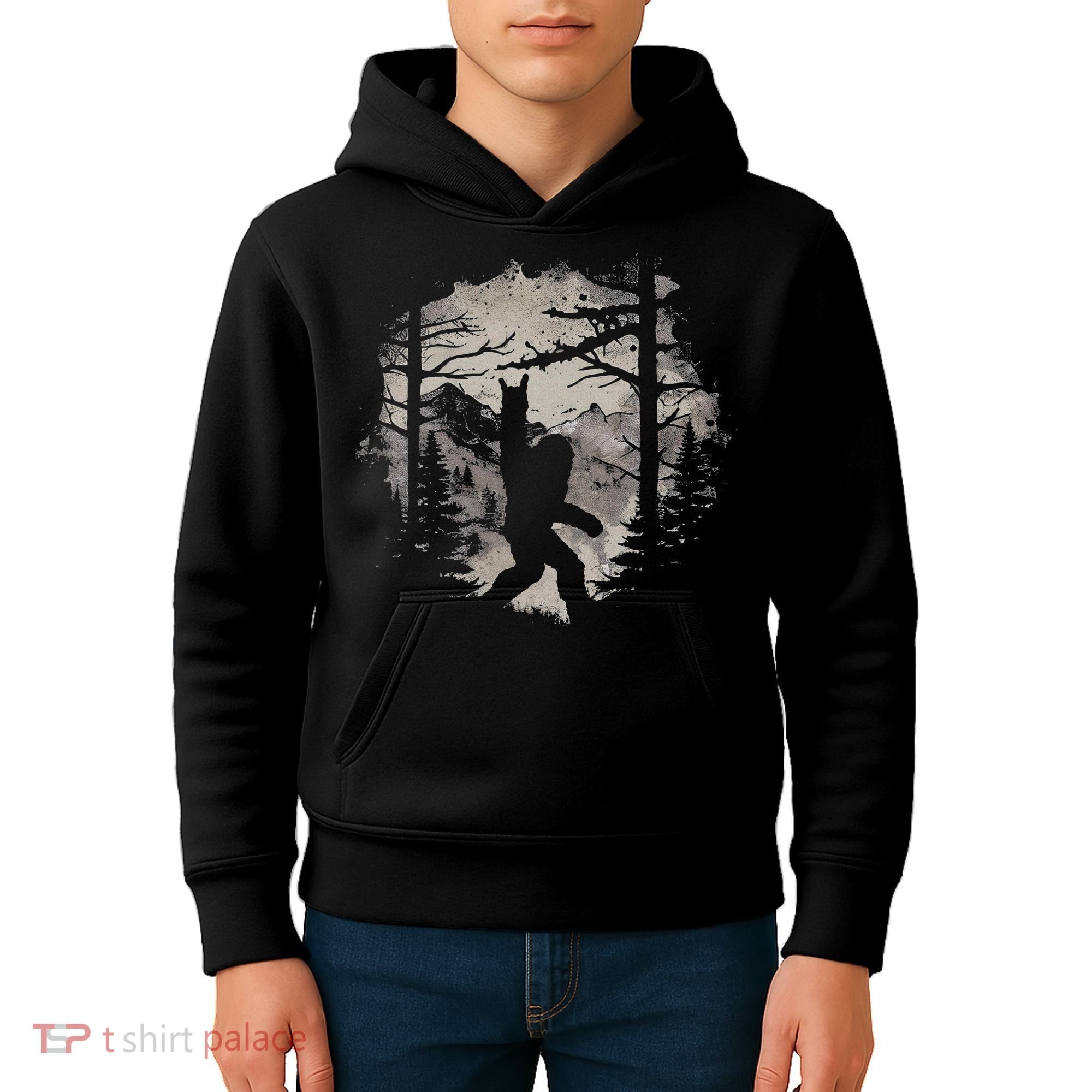 Rock On Bigfoot Sasquatch Loves Rock And Roll Mountain Trees Kids Hoodie
