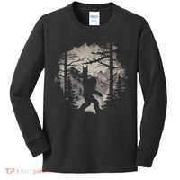 Rock On Bigfoot Sasquatch Loves Rock And Roll Mountain Trees Kids Long Sleeve Shirt thumb 0