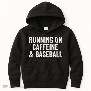 Running On Coffee And Baseball Caffeine Lover Kids Hoodie