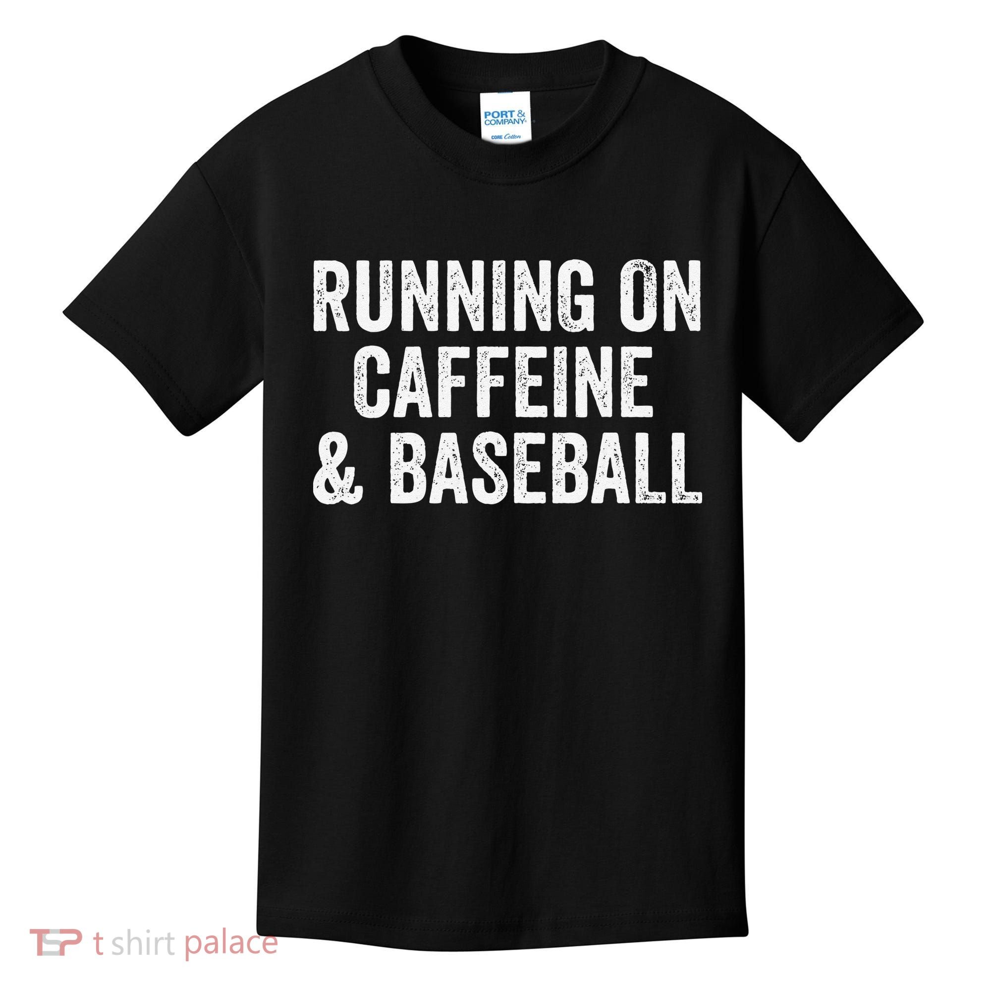 Running On Coffee And Baseball Caffeine Lover Kids T-Shirt