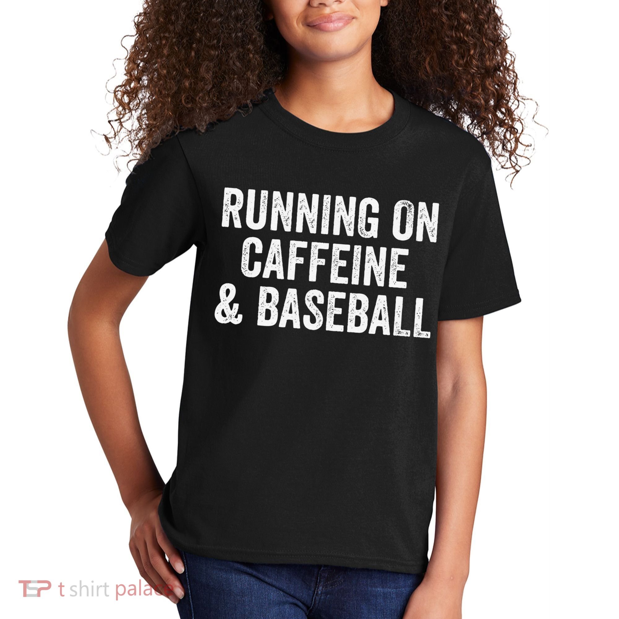 Running On Coffee And Baseball Caffeine Lover Kids T-Shirt