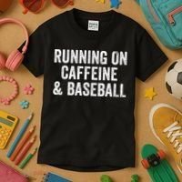 Running On Coffee And Baseball Caffeine Lover Kids T-Shirt thumb 3