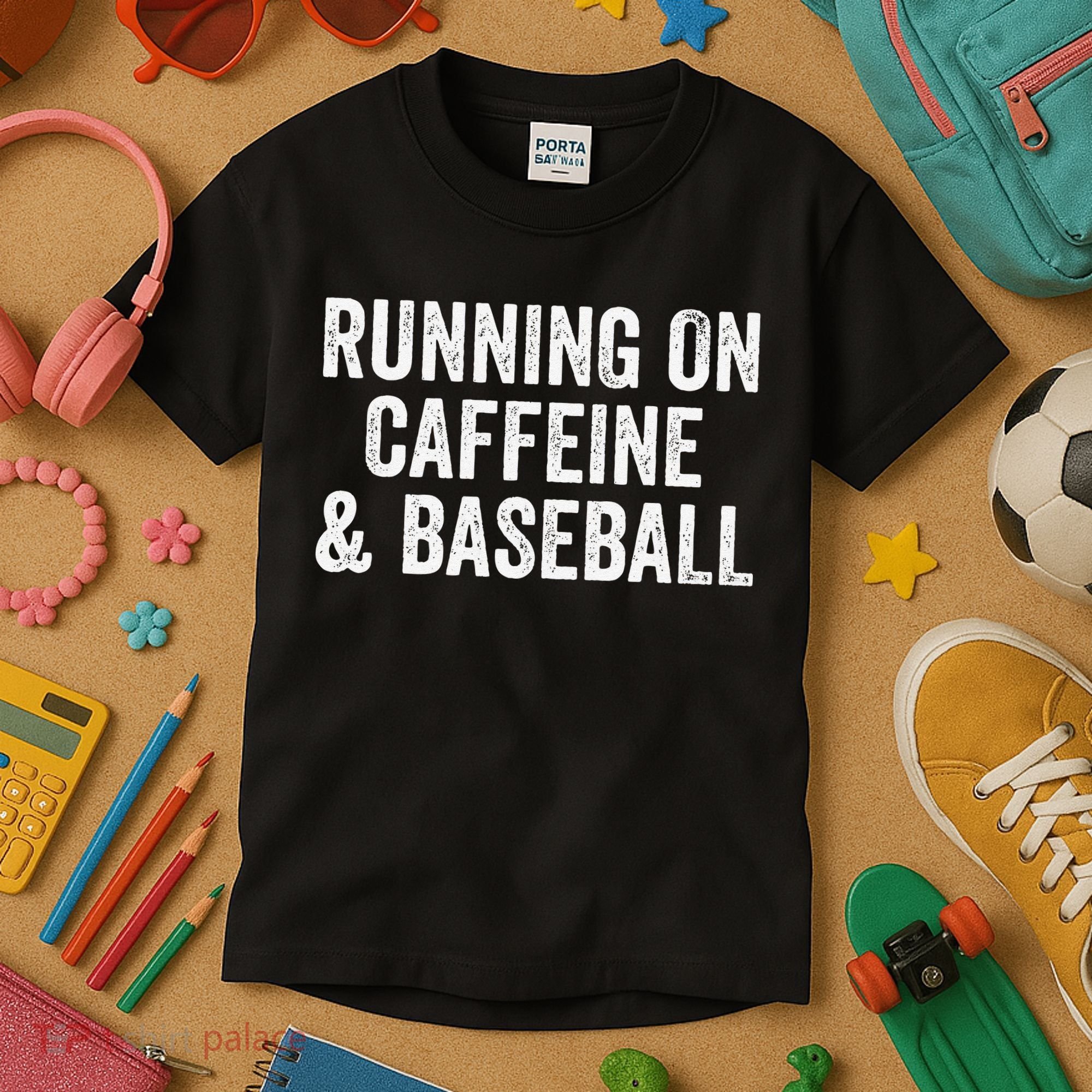 Running On Coffee And Baseball Caffeine Lover Kids T-Shirt