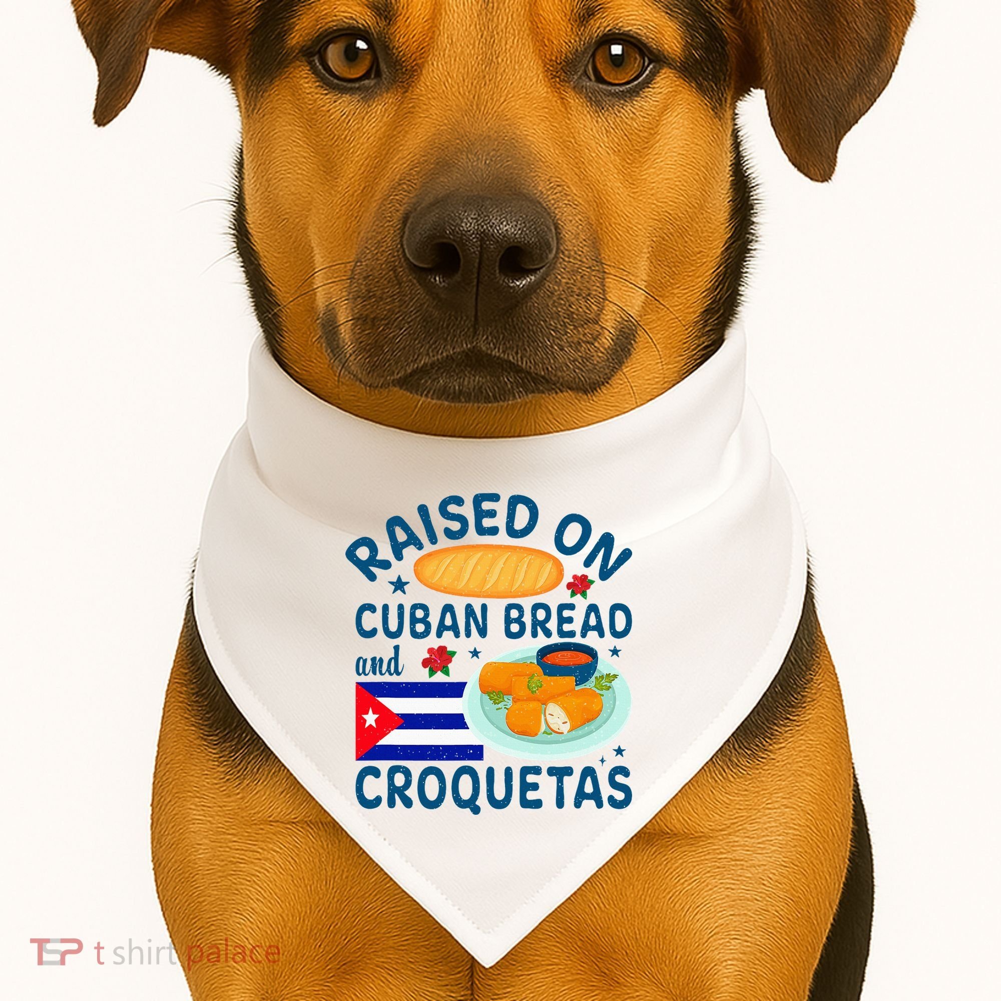 Raised On Cuban Bread And Croquetas Cuba Cuban USA-Made Doggie Bandana