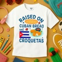 Raised On Cuban Bread And Croquetas Cuba Cuban Kids T-Shirt thumb 3